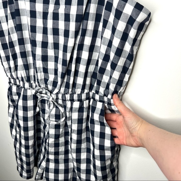 Cisono Navy and White Plaid Gingham Cotton Spaghetti Strap Romper Size Large - Picture 4 of 15
